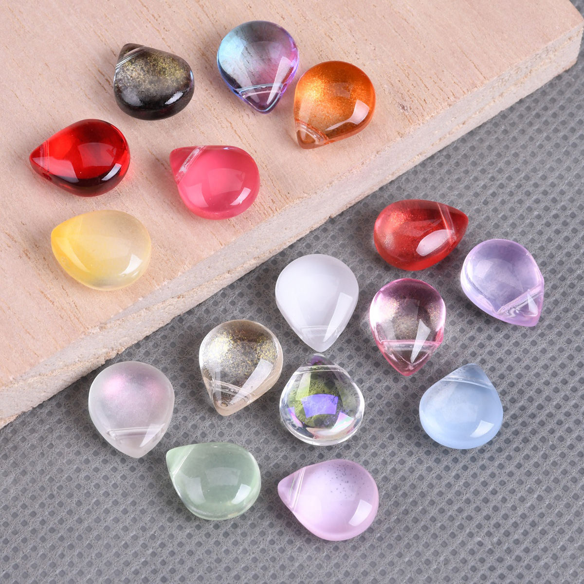 Crystal Bead Mix - 10pcs Flat Teardrop Shape 10x12mm Lampwork