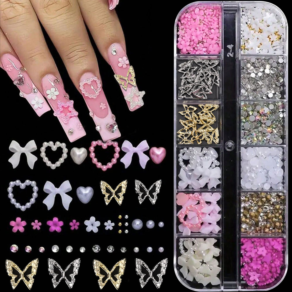 12Grid Pink White Bow Nail Art – Crystal Bead Mix Bewertung und Preis