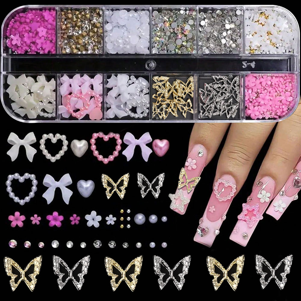 12Grid Pink White Bow Nail Art – Crystal Bead Mix Bewertung und Preis