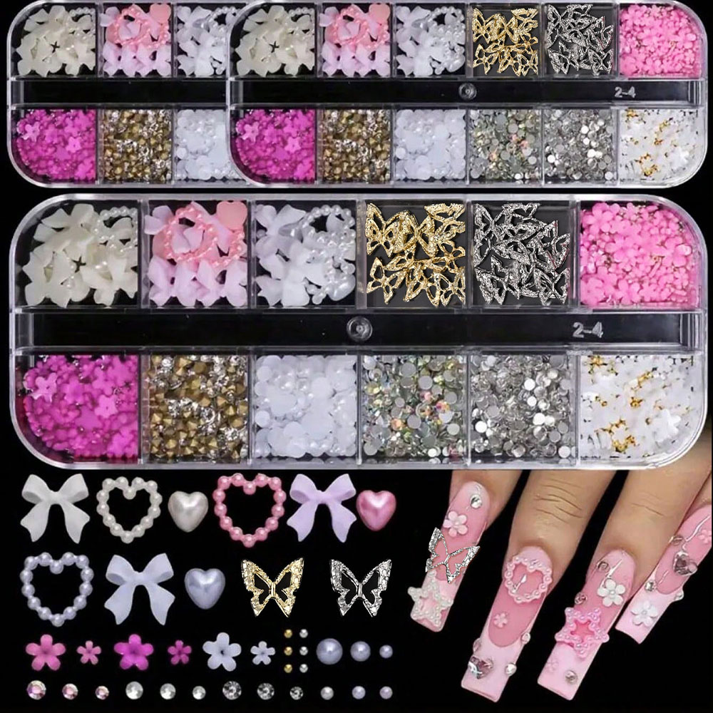 12Grid Pink White Bow Nail Art – Crystal Bead Mix Bewertung und Preis